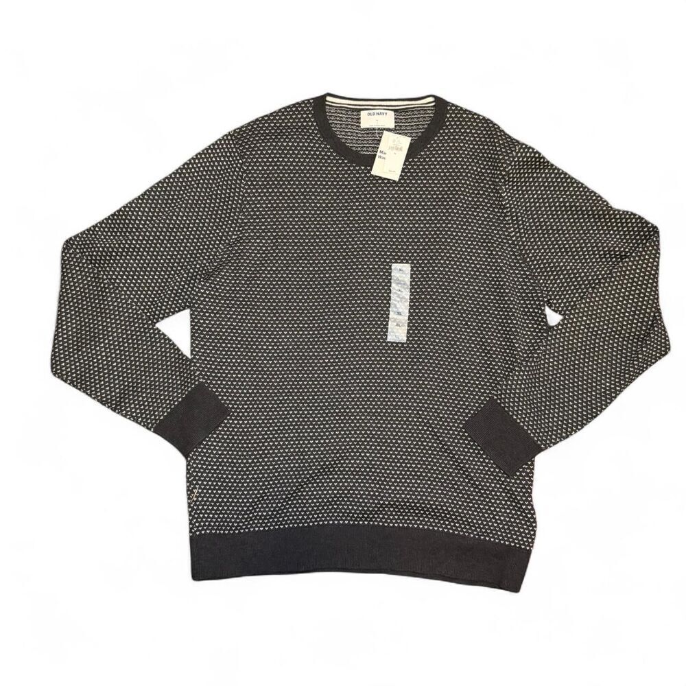 Old Navy Men’s Sweater XL Black White Knit Crewneck Long Sleeve Cotton Blend NWT